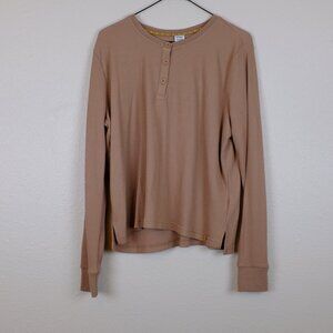 womens taupe hiking backpacking thermal henley shirt size medium .